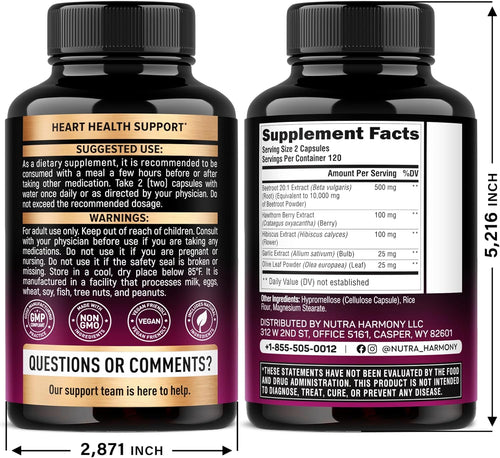 Beet Root Capsules - Healthy Blood Pressure Support Supplement** for Heart & Circulation Support - with Hawthorn Berry, Hibiscus & Garlic - Nitric Oxide for Energy - Made in USA, 240 Capsules