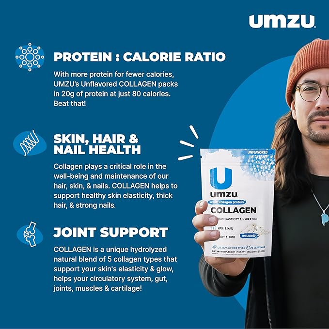 UMZU zuCollagen Multi Collagen Protein Powder, Unflavored – 5 Collagen Types I II III V X – High Protein Low Calorie Supplement for Hair Growth Skin Elasticity Joint Health and Daily Recovery Support