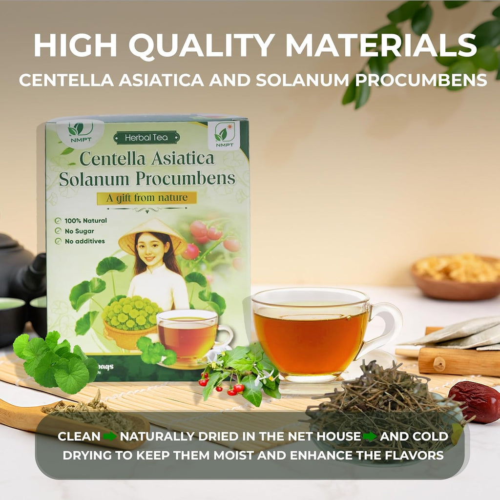 NMPT Dried Centella Asiatica Solanum Procumbens Tea, Handpicked and Handmade, 40 Sachets, Cold-Dried, Gluten-Free, No Added Sugar, Mild Sweet Flavor, Supports Overall Health