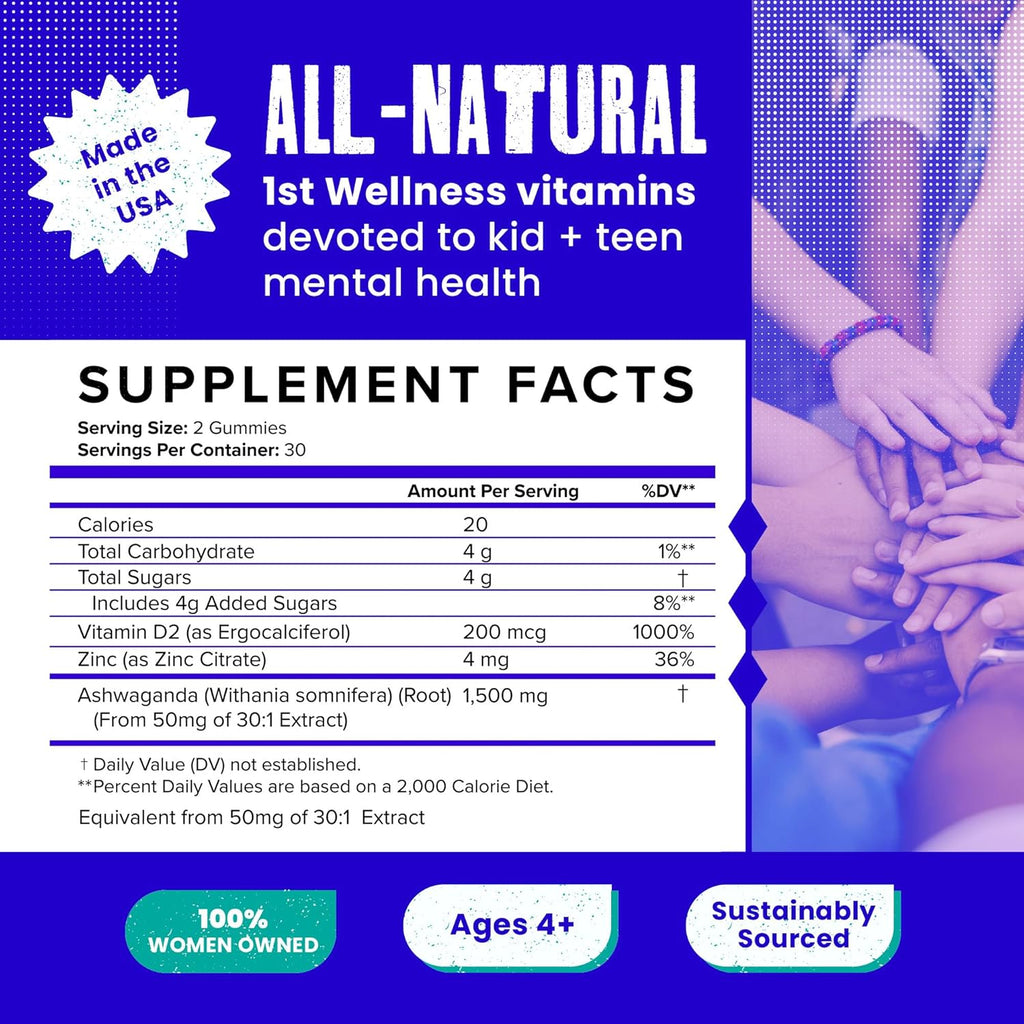 SAM+LEO Relax - All Natural & Vegan Calm and Relaxation Gummies for Teens and Kids with Ashwagandha, Vitamin D2, and Zinc - Cherry Flavored - 60/ct