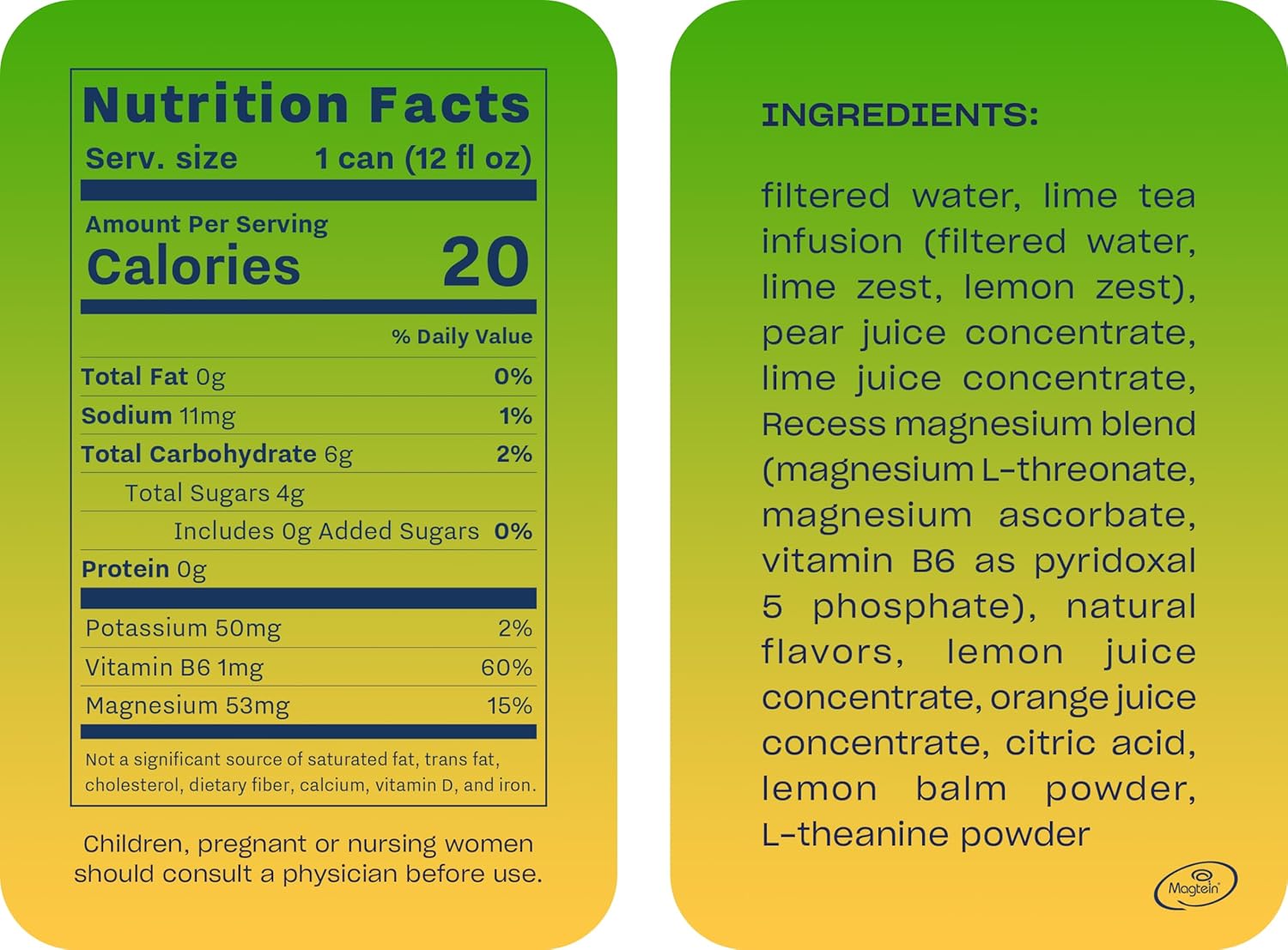 Recess Mood Magnesium & Adaptogen Drink, Relaxation Beverage, 12 ounce (Lime Citrus, 12 pack)