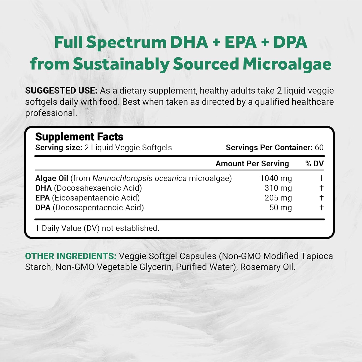 Vegan Omega 3 DHA, EPA & DPA from Algae | Vegan Society Certified, Sustainably Sourced, True Full Spectrum | 120 Veggie Softgels (Carrageenan Free)