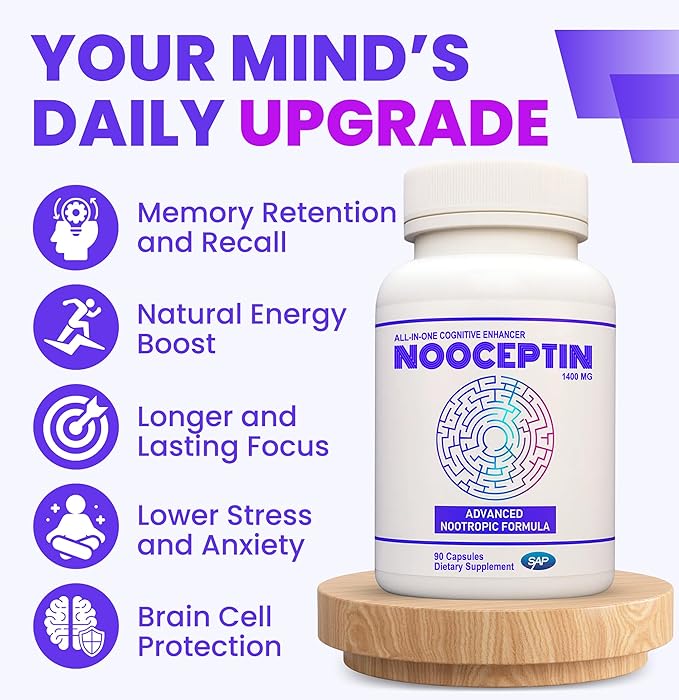 NOOCEPTIN All-in-One Cognitive Enhancer – Full Spectrum Nootropic Brain Support Supplement with Advanced Formula to Boost Productivity, Mental Clarity, Calm Focus, and Performance – 90 Capsules