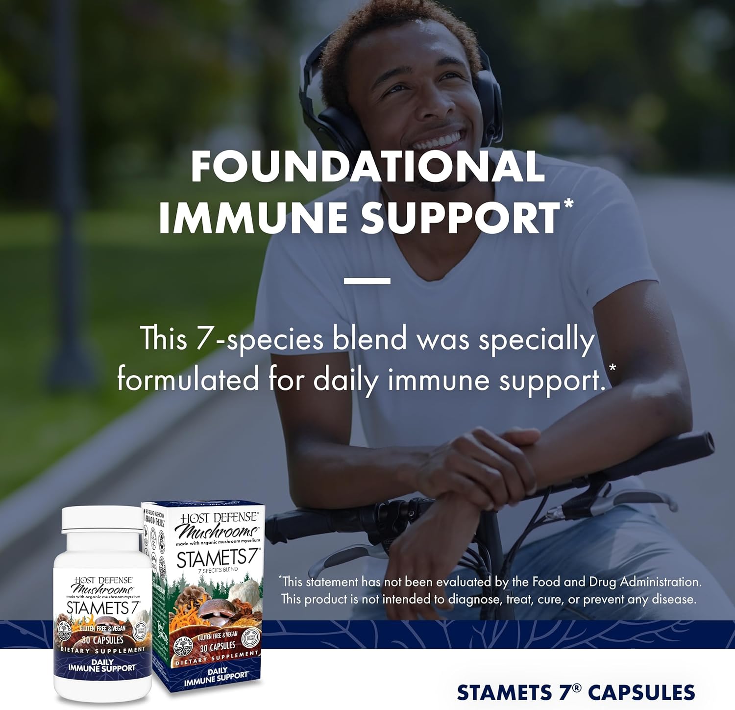 Host Defense Stamets 7-7 Species Blend - Mushroom Supplement for Immune Support - Includes Royal Sun Blazei, Cordyceps, Reishi, Maitake, Lion's Mane, Chaga & Mesima - 30 Capsules (15 Servings)*