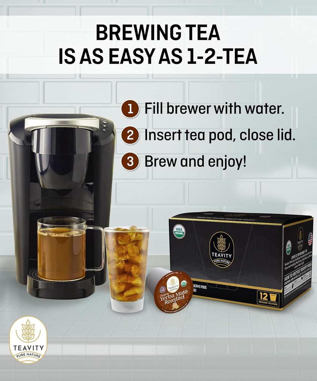 Organic Yerba Roasted Mate Tea Pods for Keurig by Teavity (12 Tea Pods)