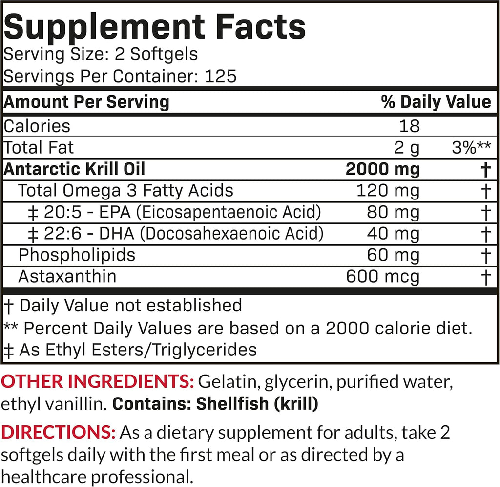 Futurebiotics Antarctic Krill Oil 2000mg with Astaxanthin, Omega-3s EPA, DHA and Phospholipids - 100% Pure Premium Krill Oil Heavy Metal Tested, Non GMO – 250 Softgels