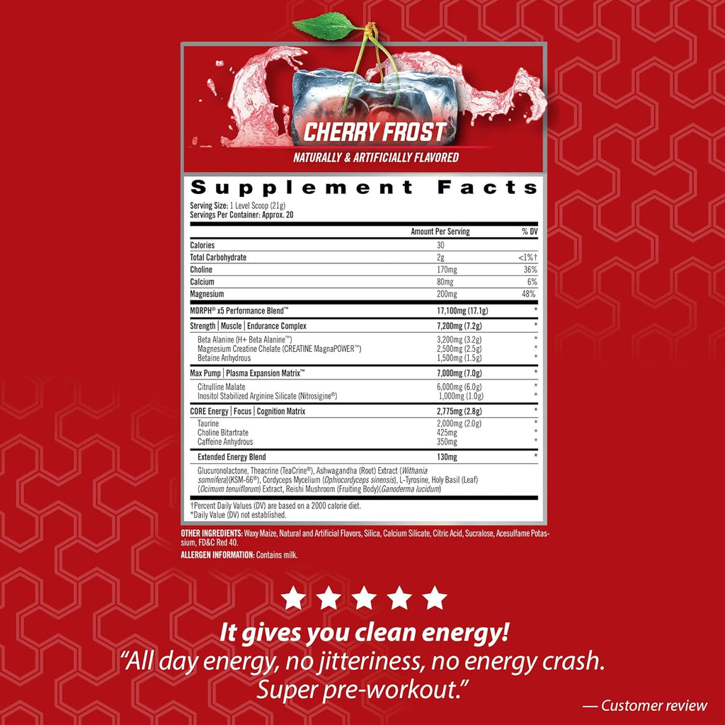 iSatori Morph X5 Intense Pre Workout with Beta Alanine, Creatine Magnapower, Citrulline Malate- Nitric Oxide Flow & Pump Supplement for Energy, Endurance and Strength, Cherry Frost (20 Servings)