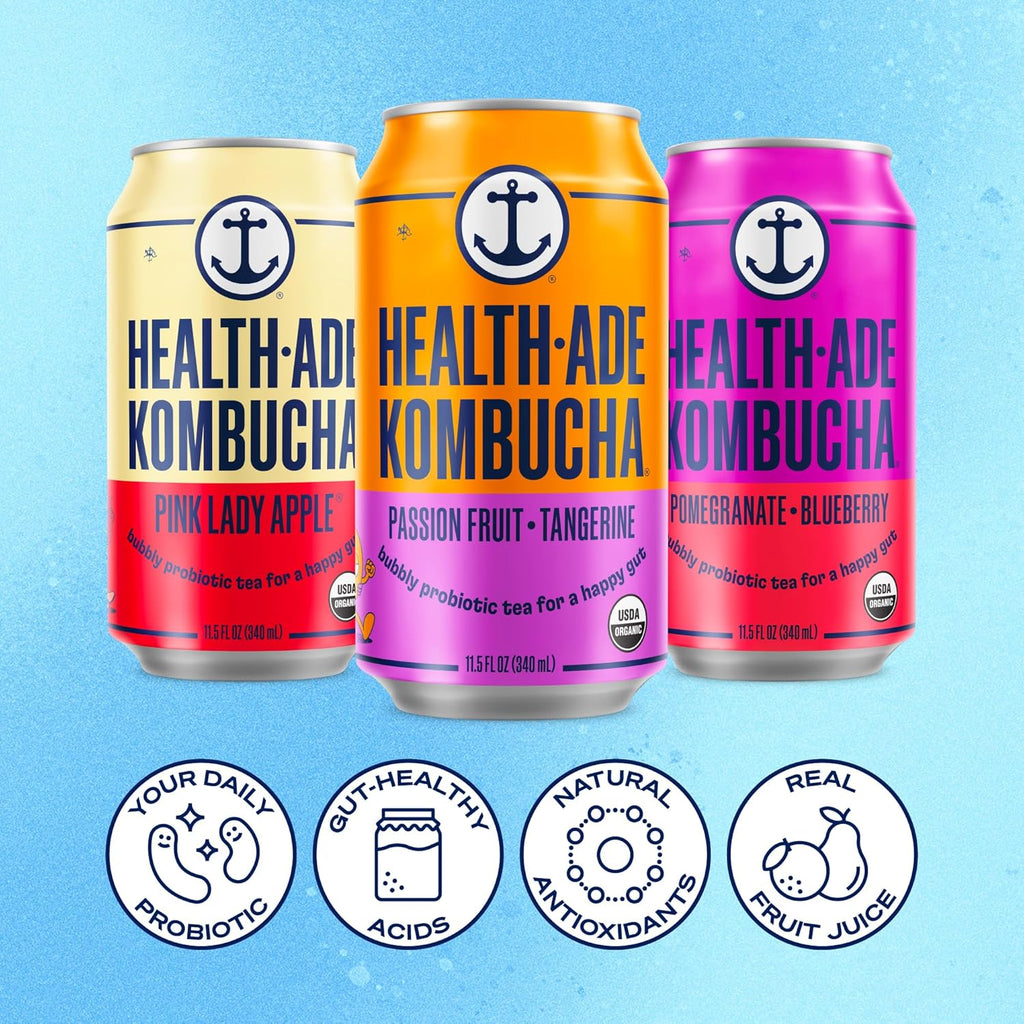 Health-Ade Organic Kombucha Tea, Fruity Favorites Variety Pack, 12-Pack (11.5 Fl Oz Cans) - Fermented with Probiotics, Supports Gut Health, Non-GMO, Vegan, Gluten-Free