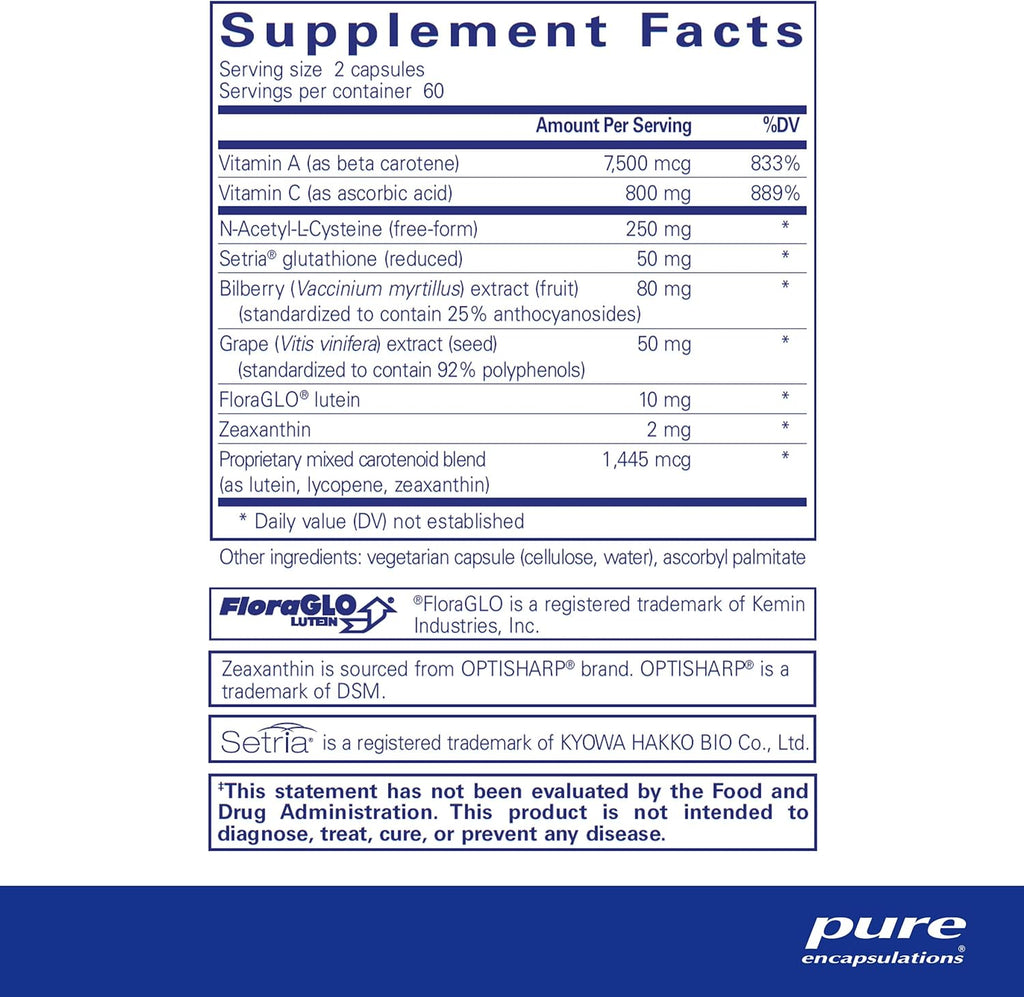 Pure Encapsulations Macular Support Formula | Hypoallergenic Supplement with Enhanced Antioxidant Formula for Healthy Eyes* | 120 Capsules