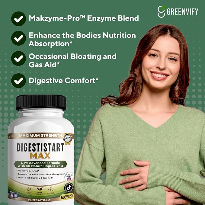 Digestive Start Max Supplement, 60 Veggie Capsules, Natural Enzyme Blend with Probiotics, 30 Day Supply (5)