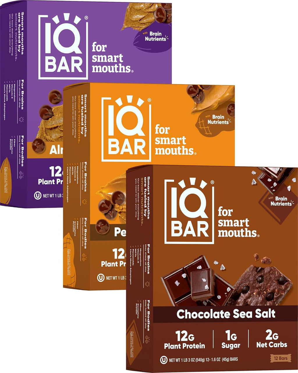 IQBAR Brain and Body Plant Protein Bars - Chocolate Lovers Variety - 36-Count - Keto, Vegan, Low Carb, High Fiber, Gluten Free, Dairy Free, Low Sugar Snack with Nutrients for Focus, Energy, Meal Replacement