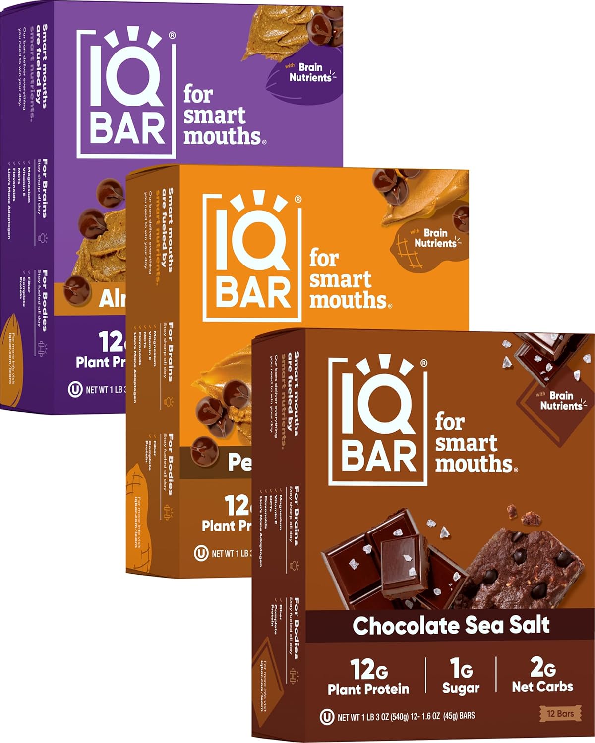 IQBAR Brain and Body Plant Protein Bars - Chocolate Lovers Variety - 36-Count - Keto, Vegan, Low Carb, High Fiber, Gluten Free, Dairy Free, Low Sugar Snack with Nutrients for Focus, Energy, Meal Replacement