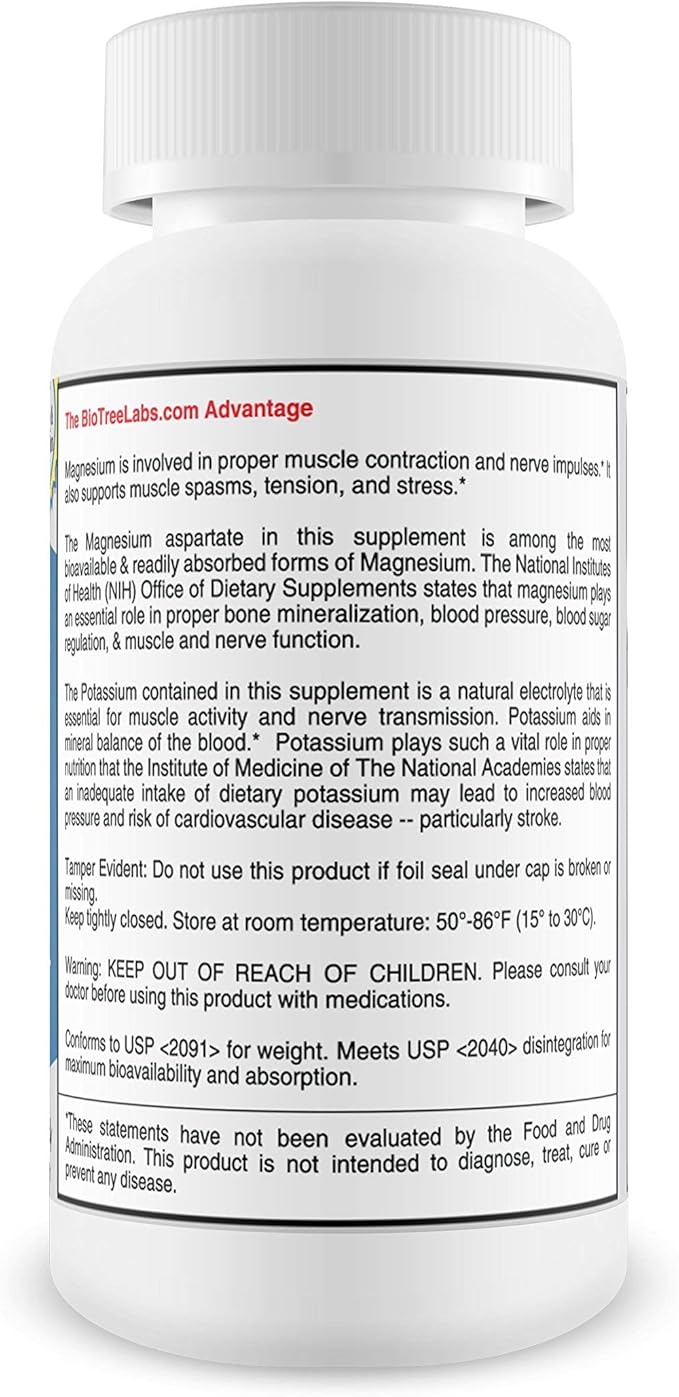 BioTree Labs Relax 180 - Pack of 120, Magnesium & Potassium Supplement with Electrolytes | Supports Muscle Pain, Spasms & Tension | 60 Days