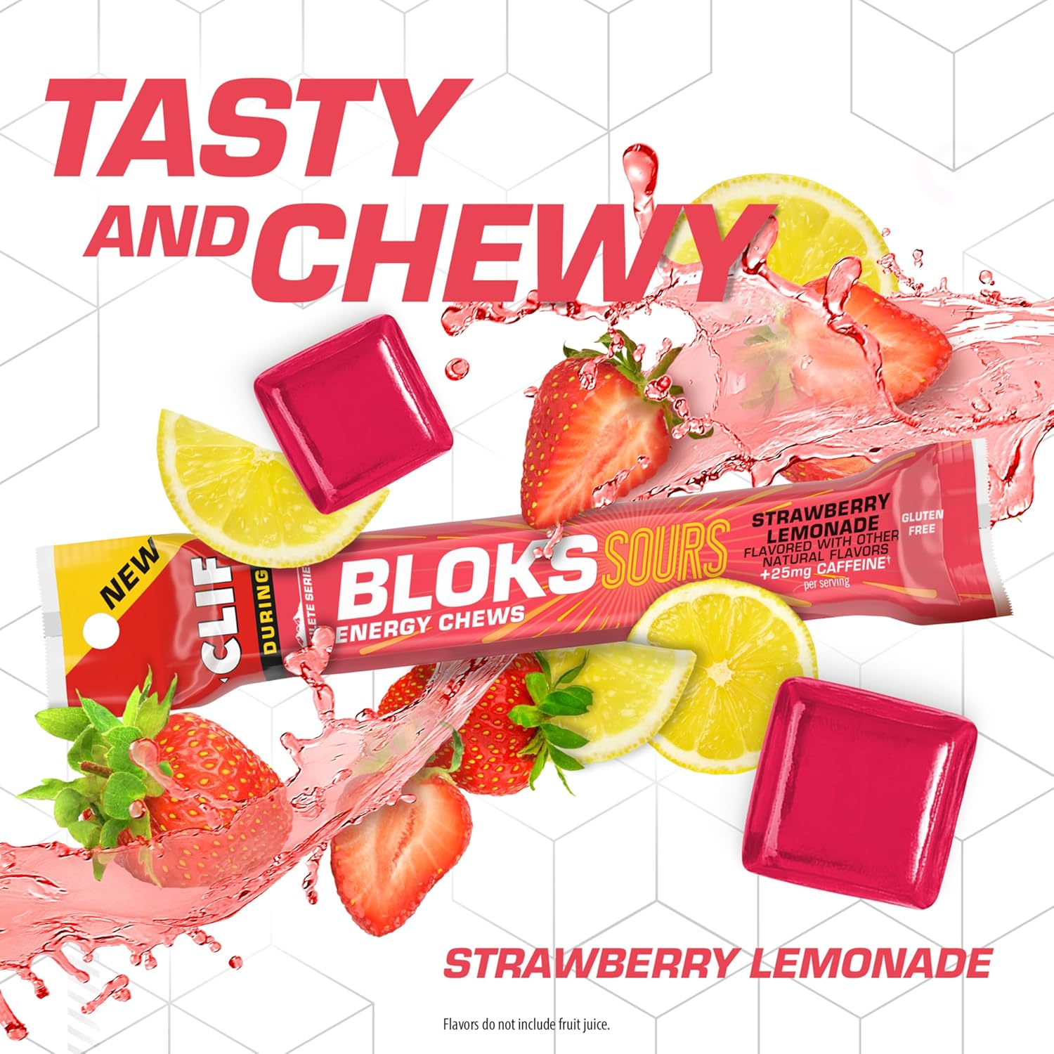 Clif Bloks Sours - Strawberry Lemonade Flavor with Caffeine - Energy Chews - Non-GMO - Plant Based - Fast Fuel for Cycling and Running - Quick Carbohydrates and Electrolytes - 2.12 oz. (18 Count)