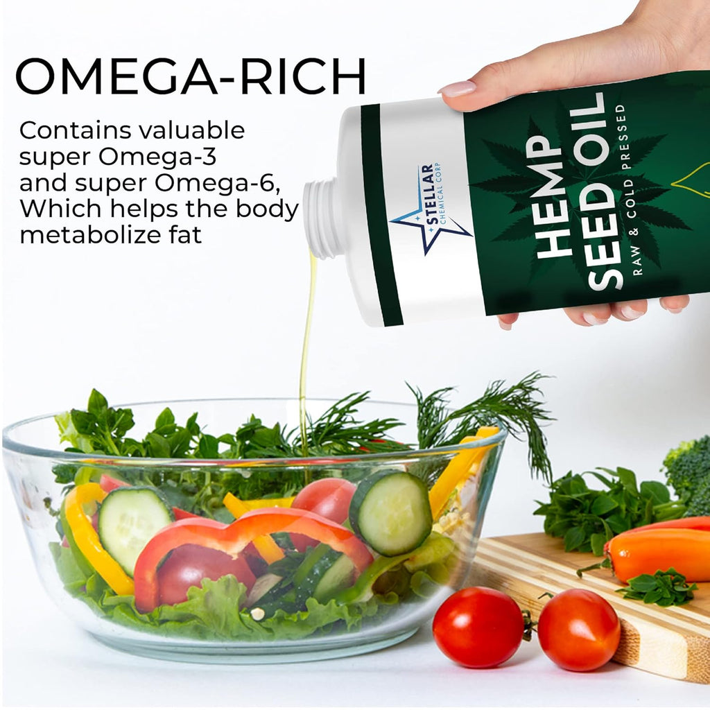 Stellar Chemical - Organic Cold-Pressed Unrefined Raw Hemp Seed Oil - Vegan - NON GMO -Gluten Free - Gluten Free - Keto -Rich in Omega 3 & 6 Fatty Acids (1 Gallon)