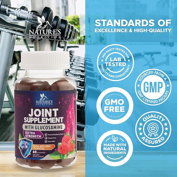Joint Support Gummies - Glucosamine Plus Vitamin E Nature's Joint Support Supplement for Occasional Discomfort for Back, Knees & Hands - Cartilage & Joint Health & Flexibility Support - 60 Gummies