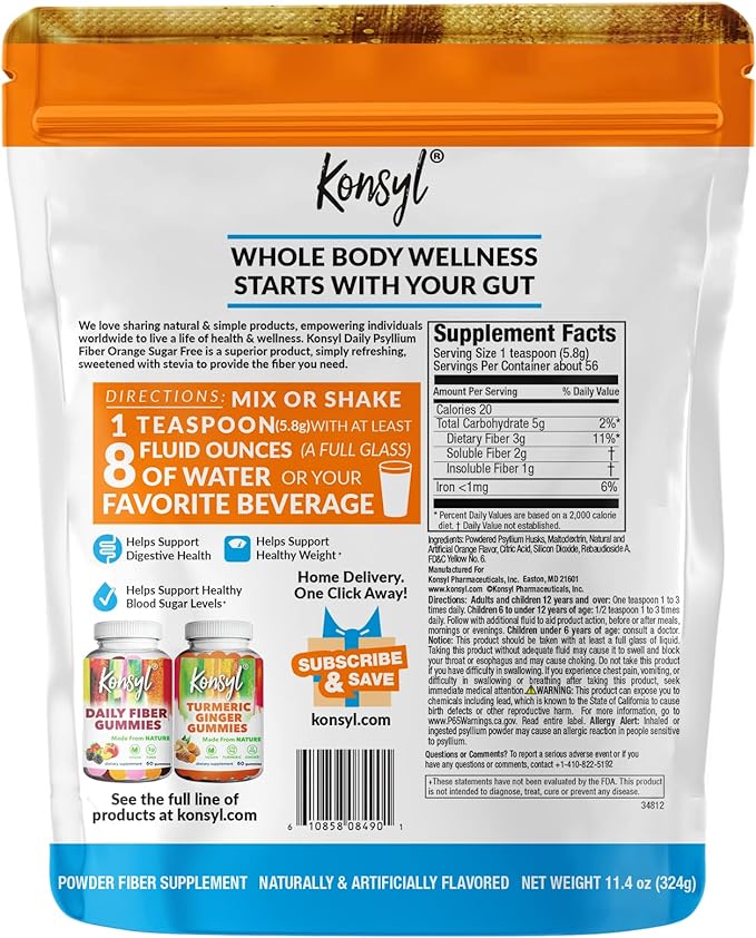 Konsyl Daily Psyllium Fiber Orange Sugar Free