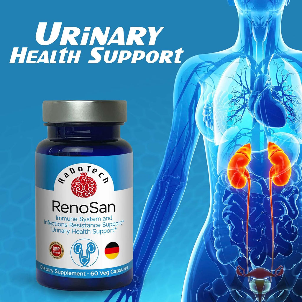 RenoSan, Urinary Tract Health Supplements Promote Kidney Cleanse, Immune Support and Kidney Support Essential with Olive Leaf Extract, Promotes Overall Well-Being, 60 Veg Capsules