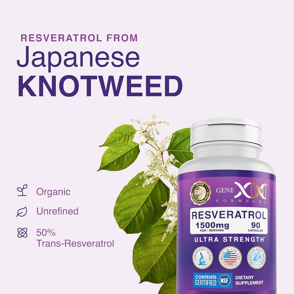 Genex Formulas 1500mg Resveratrol with BioPerine for Absorption (3 Pack) | Organic Trans-Resveratrol Capsules from Japanese Knotweed, Antioxidant Supplement for Healthy Aging