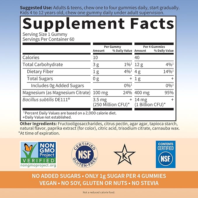 Garden of Life Magnesium Citrate Supplement Gummies with Prebiotics & Probiotics for Stress, Sleep & Recovery - Vegan, Gluten Free, Kosher, Non-GMO, No Added Sugars, Peach Flavor, 60 Count