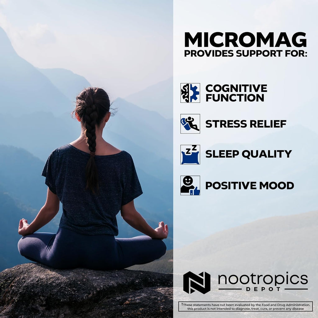 Nootropics Depot MicroMag Magnesium Capsules | 625mg | 30 Count | Contains 200mg of Elemental Magnesium