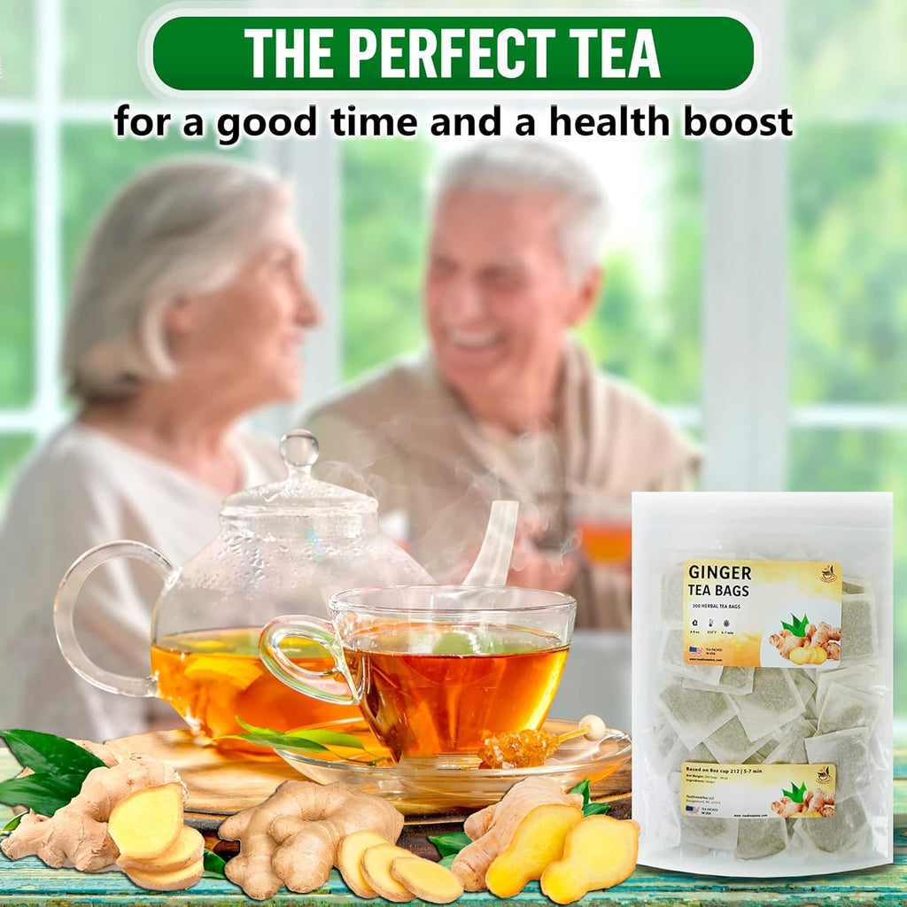 TeadreamTea Ginger Tea Bags - 200 Bleach-Free Tea Bags | Caffeine Free, Antioxidant, Calms Upset Stomach - Strengthen Immune System - Herbal Ginger Tea