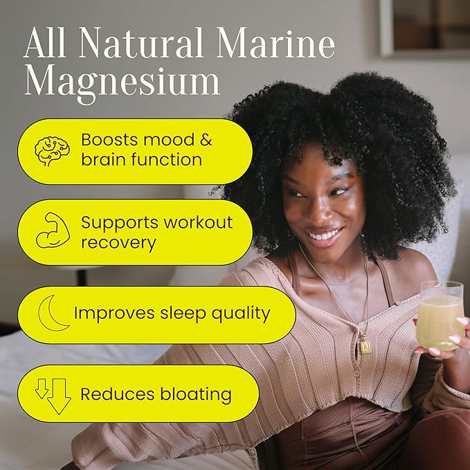 Whole Food Magnesium Powder (30 Servings) | from Ocean Sea Water & Icelandic Red Algae | Helps Sleep, Brain Function & Heart Health | Lemon Flavor