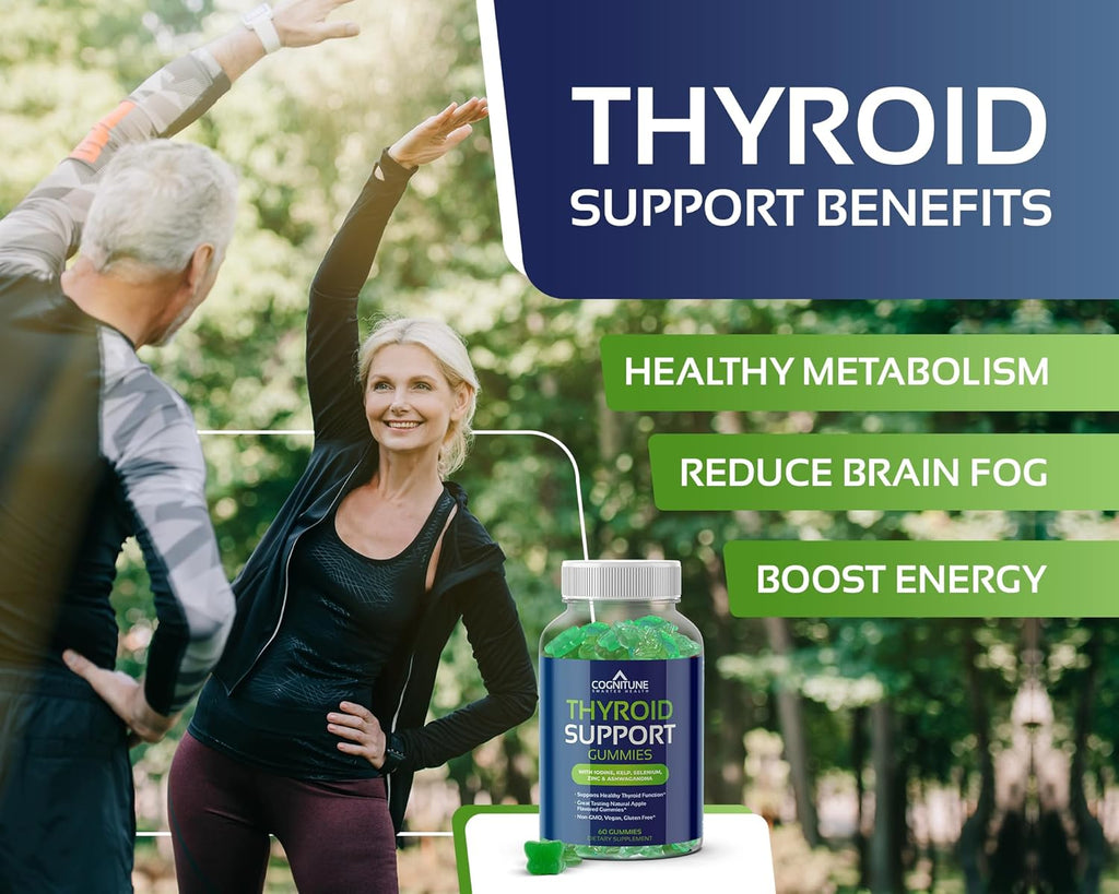 CogniTune Thyroid Support for Women and Men – Thyroid Supplement with Iodine, Kelp, Ashwagandha, Selenium, Zinc, L-Tyrosine – Natural Apple Flavor Thyroid Gummies for Hypothyroidism Support