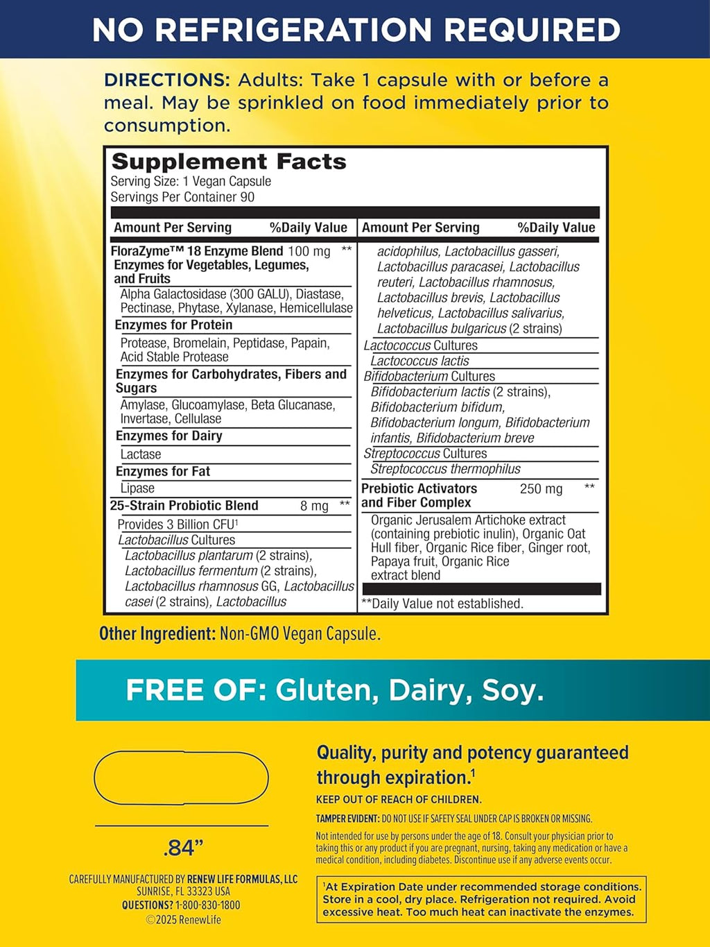 Renew Life Florazyme Digestive Enzymes with Probiotics | Doctor Formulated | Helps Occasional Gas, Bloating & Discomfort | Digestive & Immune Health | Dairy Free | 90 Vegan Capsules