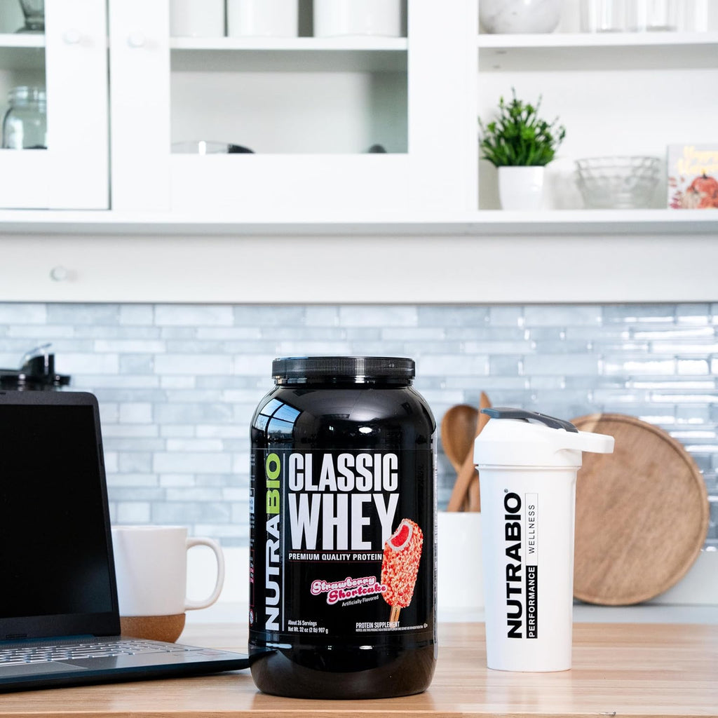 NutraBio Classic Whey Protein Powder Supplement - 25g of Protein Per Scoop - Full-Spectrum Amino Acid Profile with No Fillers, Artificial Colors, or Preservatives - Strawberry Shortcake, 2 Pounds
