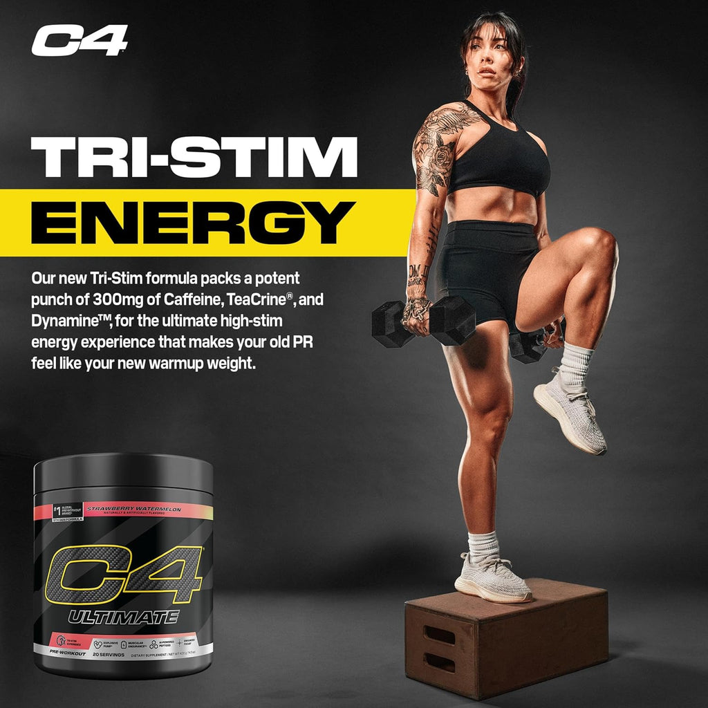 Cellucor C4 Ultimate Pre Workout Powder Strawberry Watermelon - Sugar Free Preworkout Energy Supplement for Men & Women - 300mg Caffeine + 3.2g Beta Alanine + 2 Patented Creatines - 20 Servings