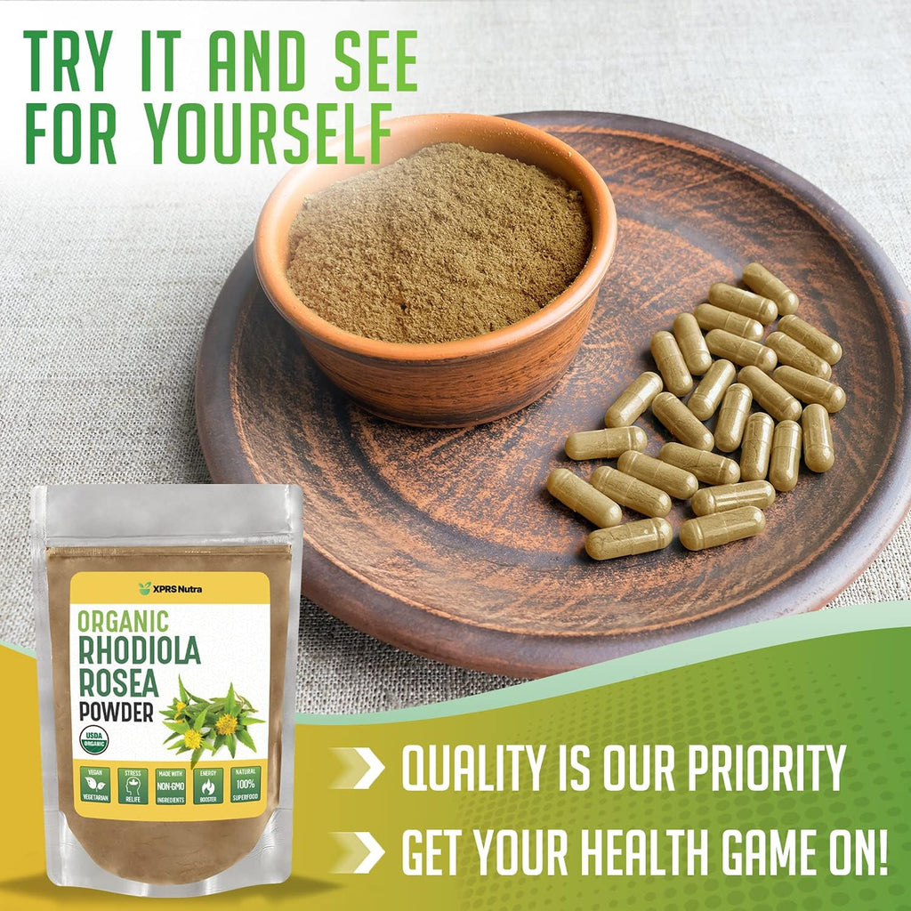 XPRS Nutra Organic Rhodiola Rosea Powder - Premium USDA Organic Rhodiola Powder to Boost Cognition and Relaxation - Vegan Friendly Energy Booster (4 oz)