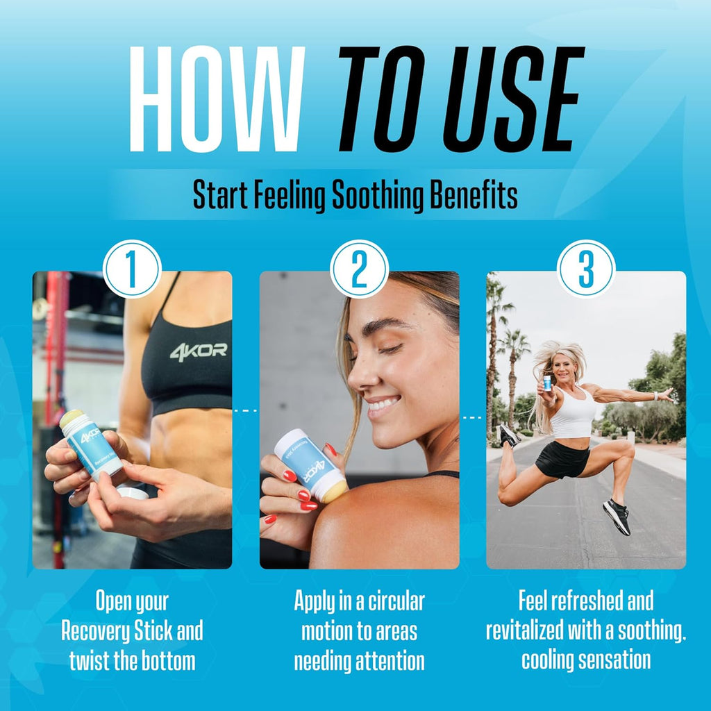 4KOR Recovery Stick - Natural Muscle Balm | Hemp Infused | for Muscles, Joints, Post-Workout | Features a Cooling & Warming Sensation | Portable & Non-Greasy Twist-Up Balms - 1 oz.