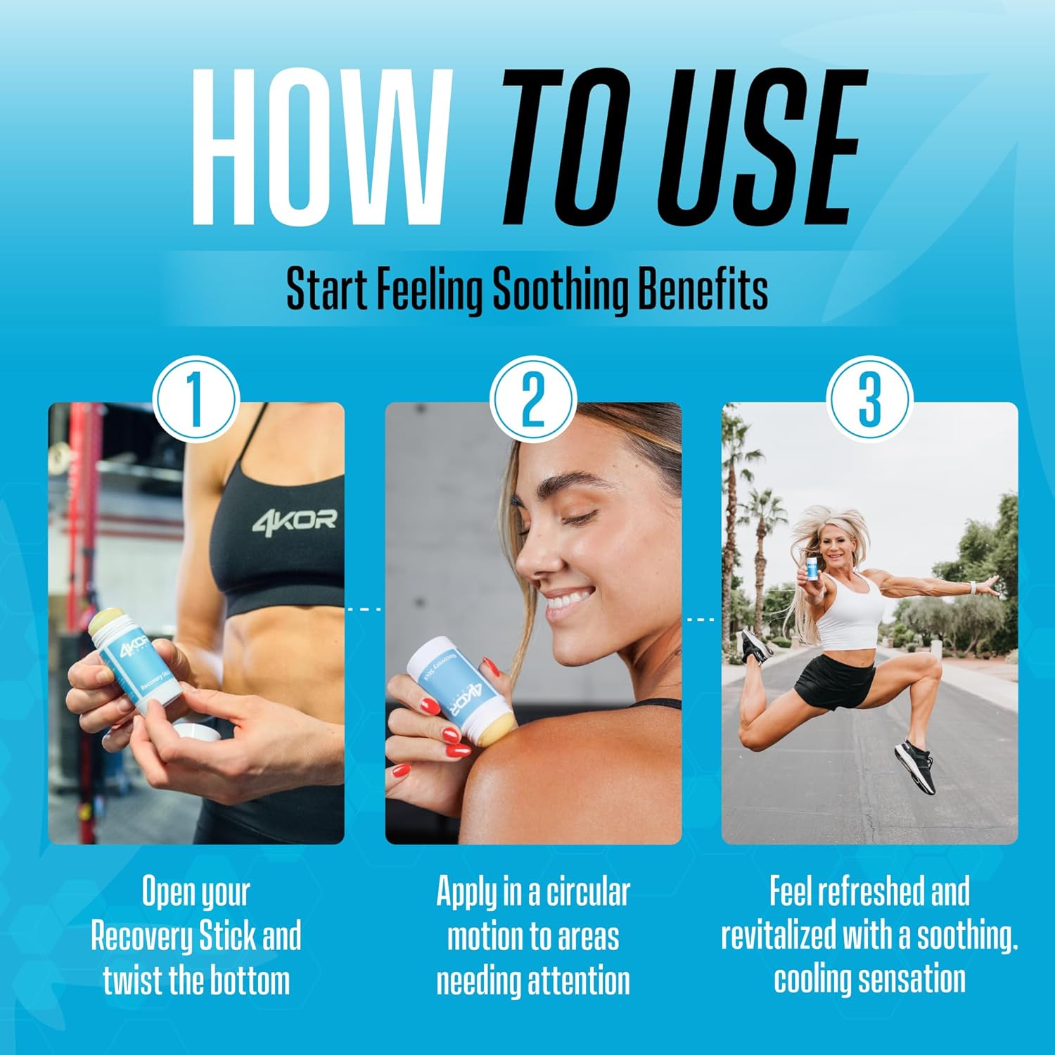 4KOR Recovery Stick - Natural Muscle Balm | Hemp Infused | for Muscles, Joints, Post-Workout | Features a Cooling & Warming Sensation | Portable & Non-Greasy Twist-Up Balms - 1 oz.