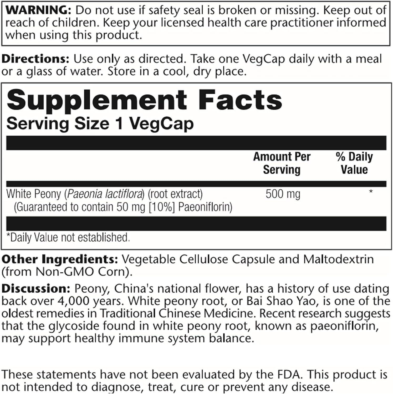 SOLARAY White Peony Root Extract | 60 VegCaps