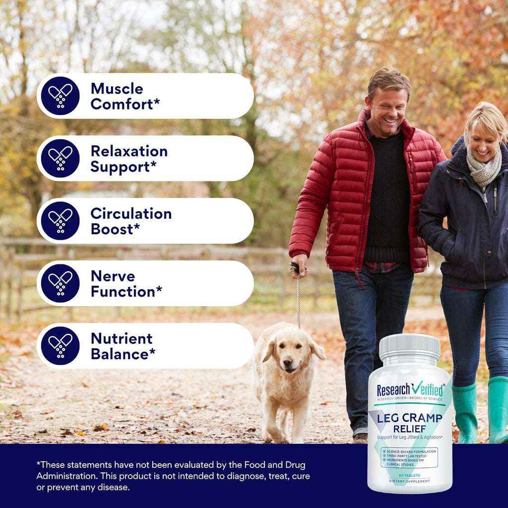 Research Verified Leg Cramps - Magnesium, B Vitamins, Ginger, Chamomile, BioPerine - Circulation Support - Vegan - 6 Month Supply