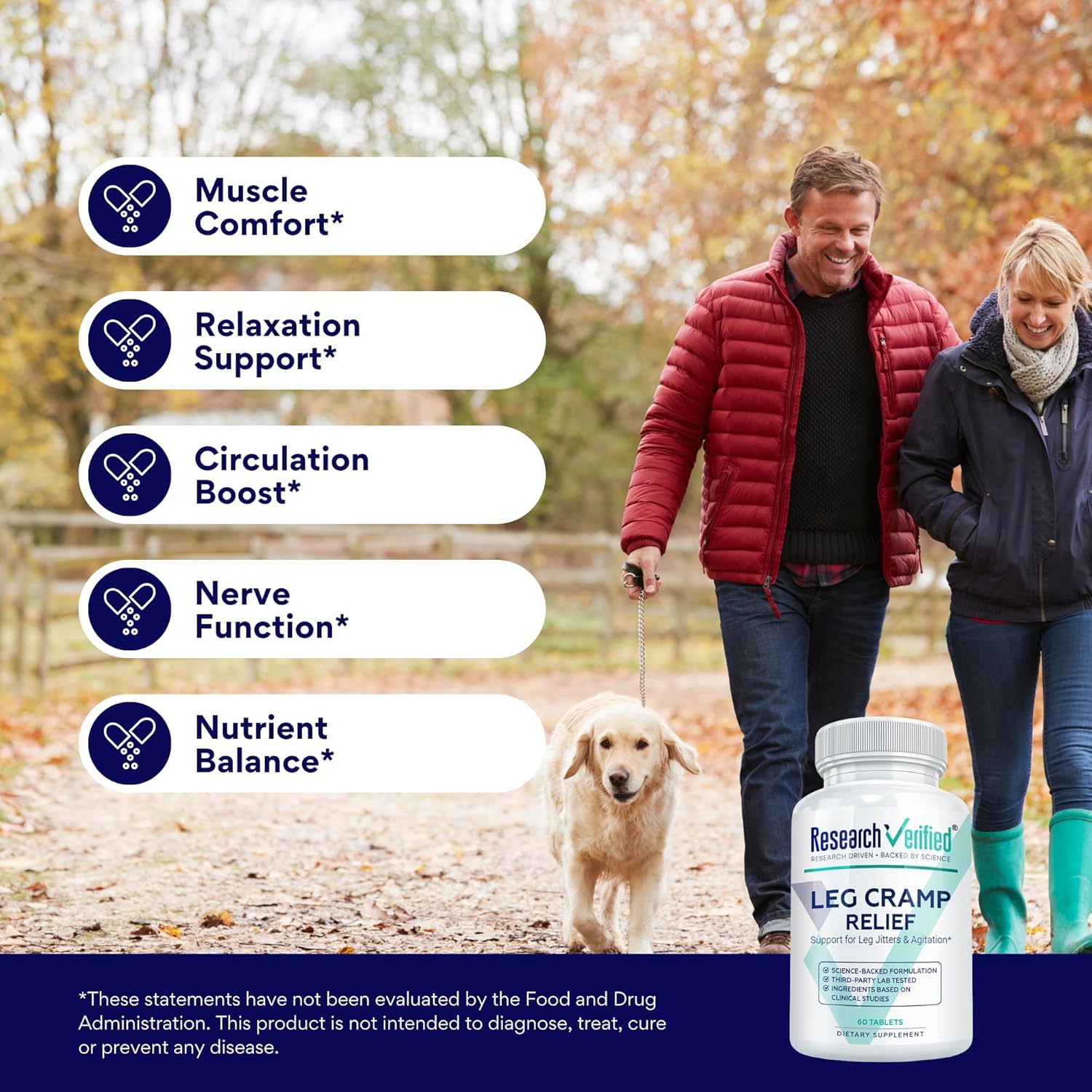 Research Verified Leg Cramps - Magnesium, B Vitamins, Ginger, Chamomile, BioPerine - Circulation Support - Vegan - 1 Month Supply