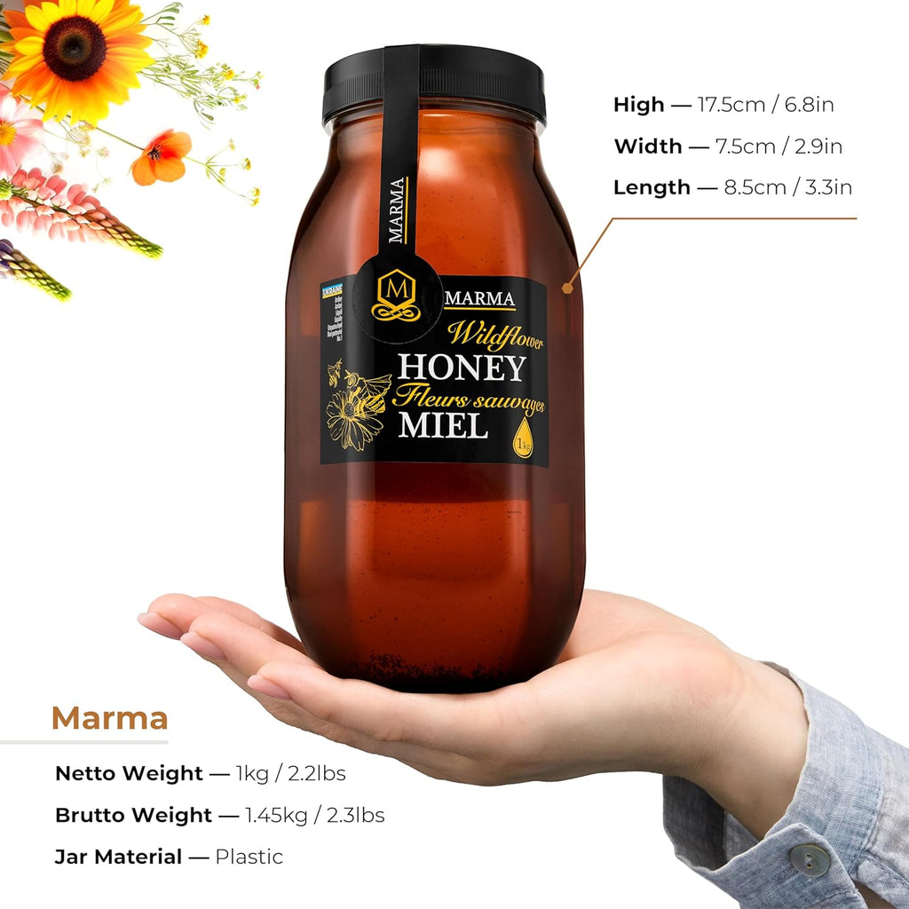 HONIGMA® Marma Wildflower Honey | Authentic Raw Honey from Ukraine | 100% Pure & Unpasteurized | 1000g/35.2oz | May Arrive Crystallized or Partially Crystallized | Pack of 1