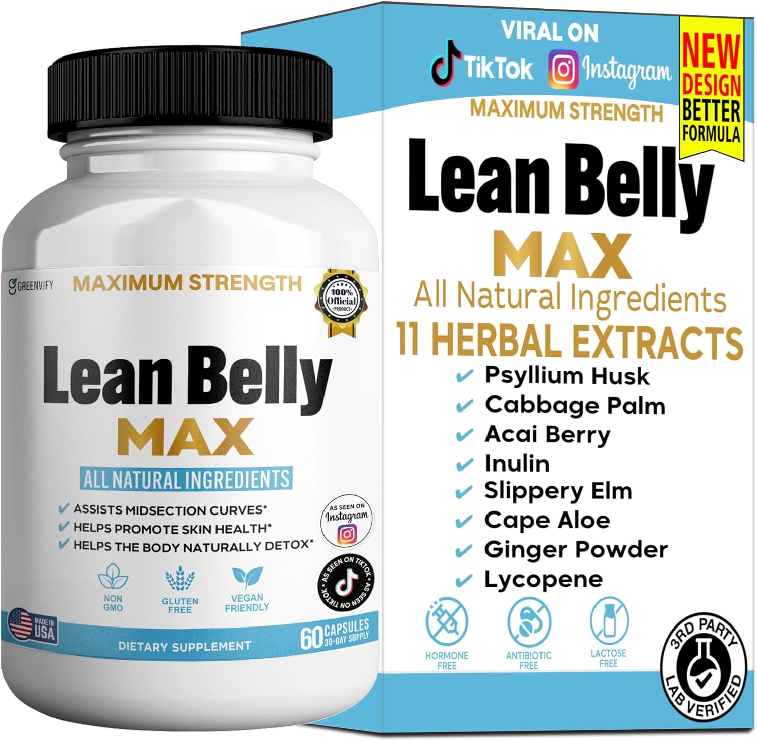 Lean Belly Max Natural Supplement, 60 Capsules, 30-Day Supply, All Natural Ingredients, Non-GMO, Gluten Free (1)