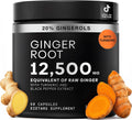 Toniiq Ginger Root Capsules – Ultra High Potency 25:1 Extract with 20% Gingerols – with Curcumin & Black Pepper for Synergy – Lab Tested – 60 Capsules