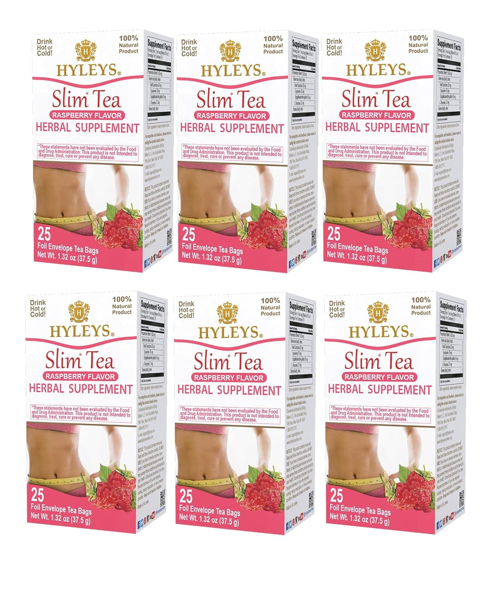 Hyleys Slim Tea Raspberry Flavor - Weight Loss Herbal Supplement Cleanse and Detox - 25 Tea Bags (6 Pack)