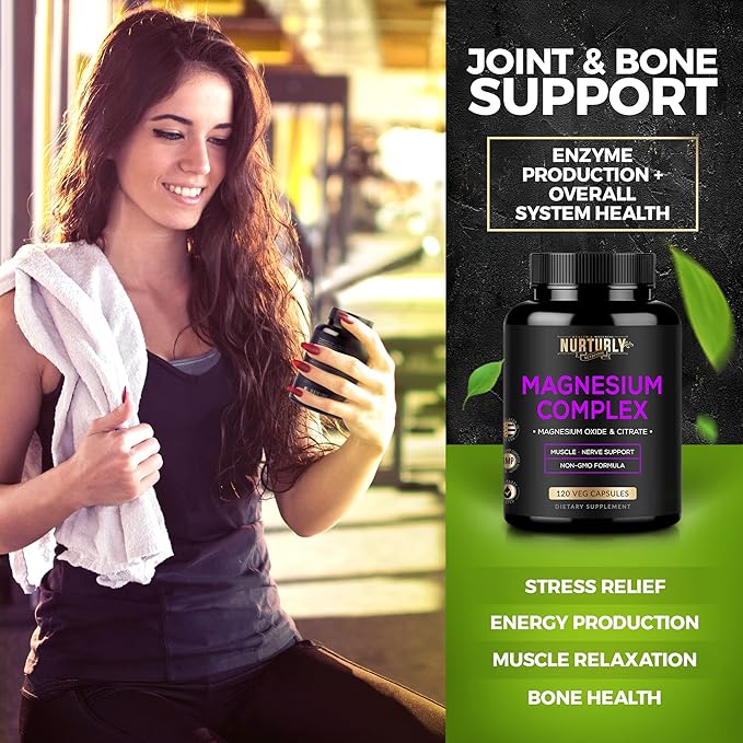Magnesium Citrate & Oxide 500mg Complex Supplement - High Absorption Maximum Strength - Helps Support Bone Density and Strength, Muscles, Energy and Sleep - 360 Vegan Capsules