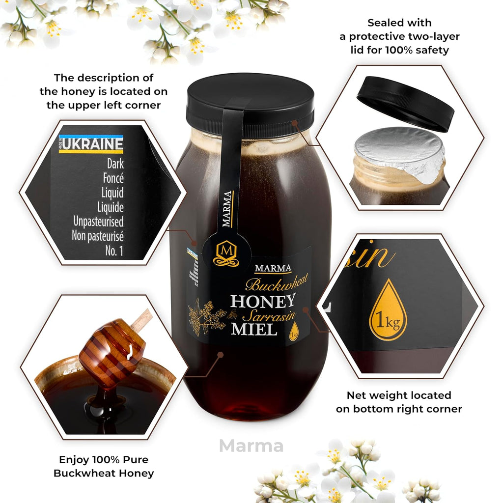 HONIGMA® Raw Honey | Exquisite Taste | 100% Pure | Unpasteurized | Unfiltered | Partially crystallized | (35.2 Fl Oz (Pack of 4), Buchwheat)