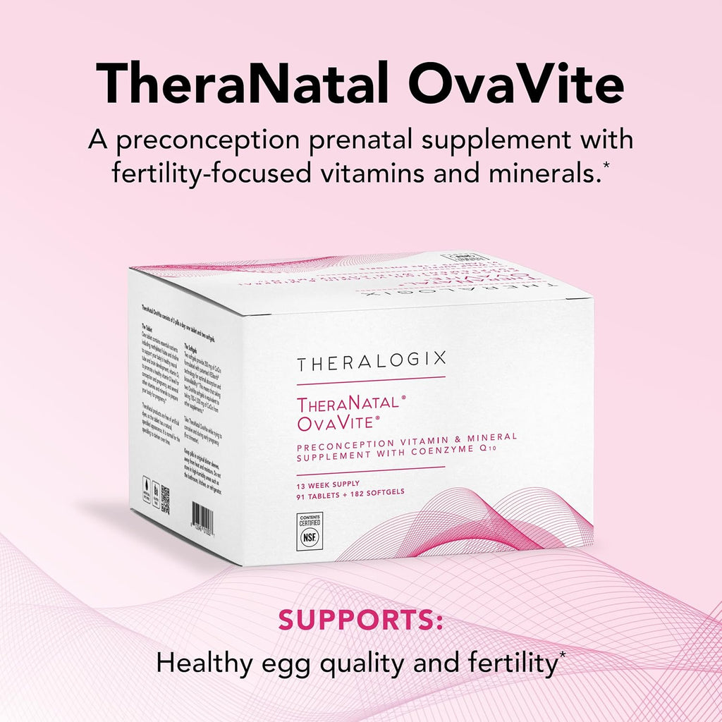 Theralogix TheraNatal OvaVite Preconception Vitamins - 13-Week Supply - Prenatal Vitamins & Fertility Supplement for Women with CoQ10* - NSF Certified - 91 Tabs, 182 Softgels (91 Servings)