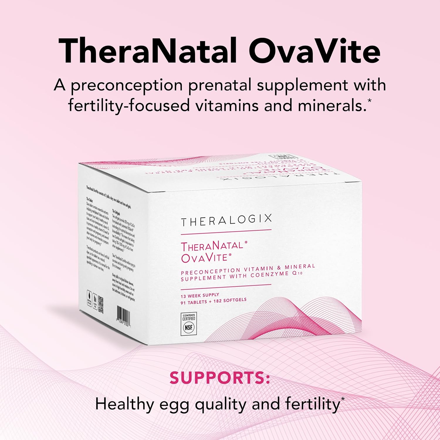 Theralogix TheraNatal OvaVite Preconception Vitamins - 13-Week Supply - Prenatal Vitamins & Fertility Supplement for Women with CoQ10* - NSF Certified - 91 Tabs, 182 Softgels (91 Servings)