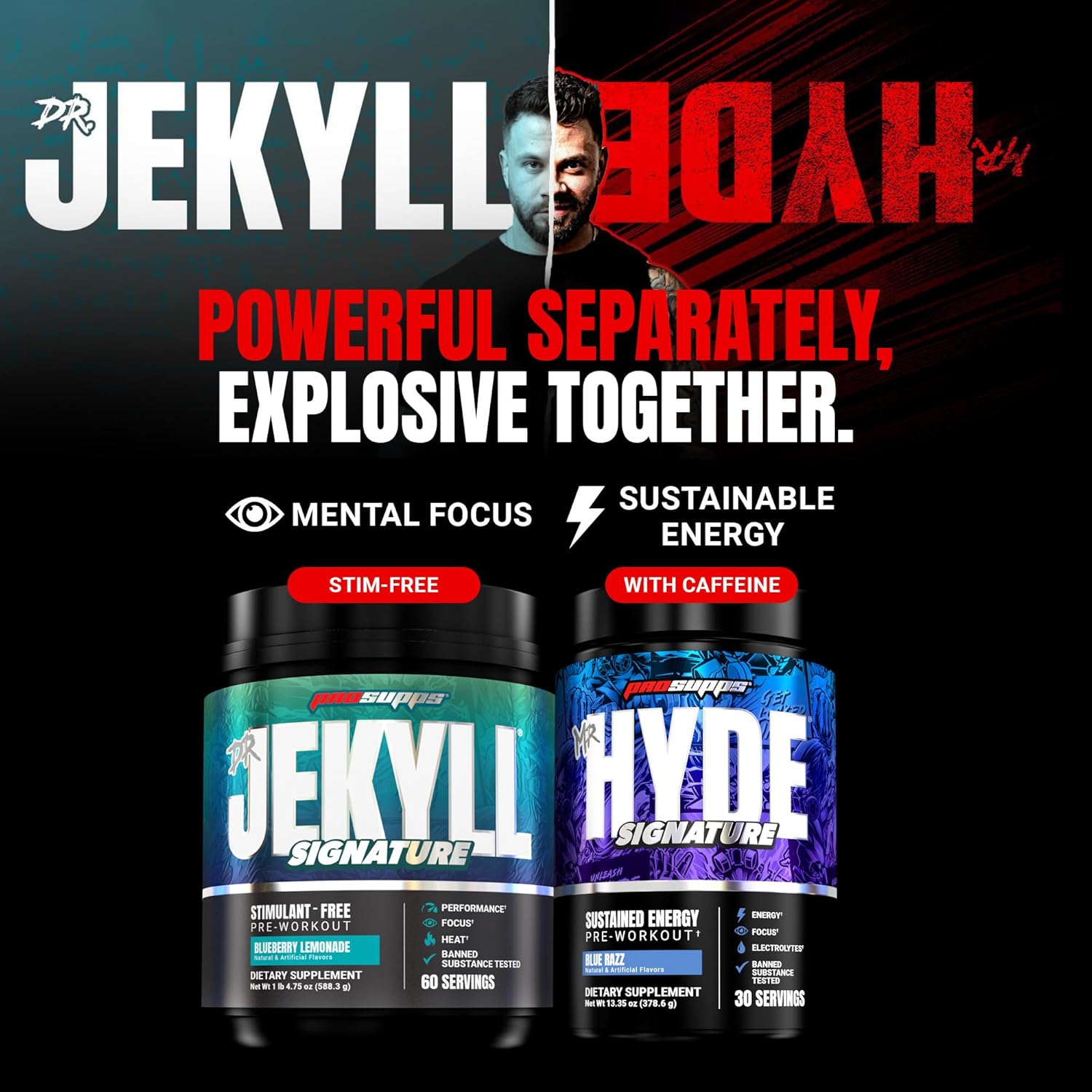 PROSUPPS Mr. Hyde Max Pump Pre Workout Powder - Stim-Free Preworkout Supports Blood Flow, Muscle Volume & Endurance - Caffeine-Free Nitric Oxide Gym & Fitness Supplements (Unflavored, 20 Servings)