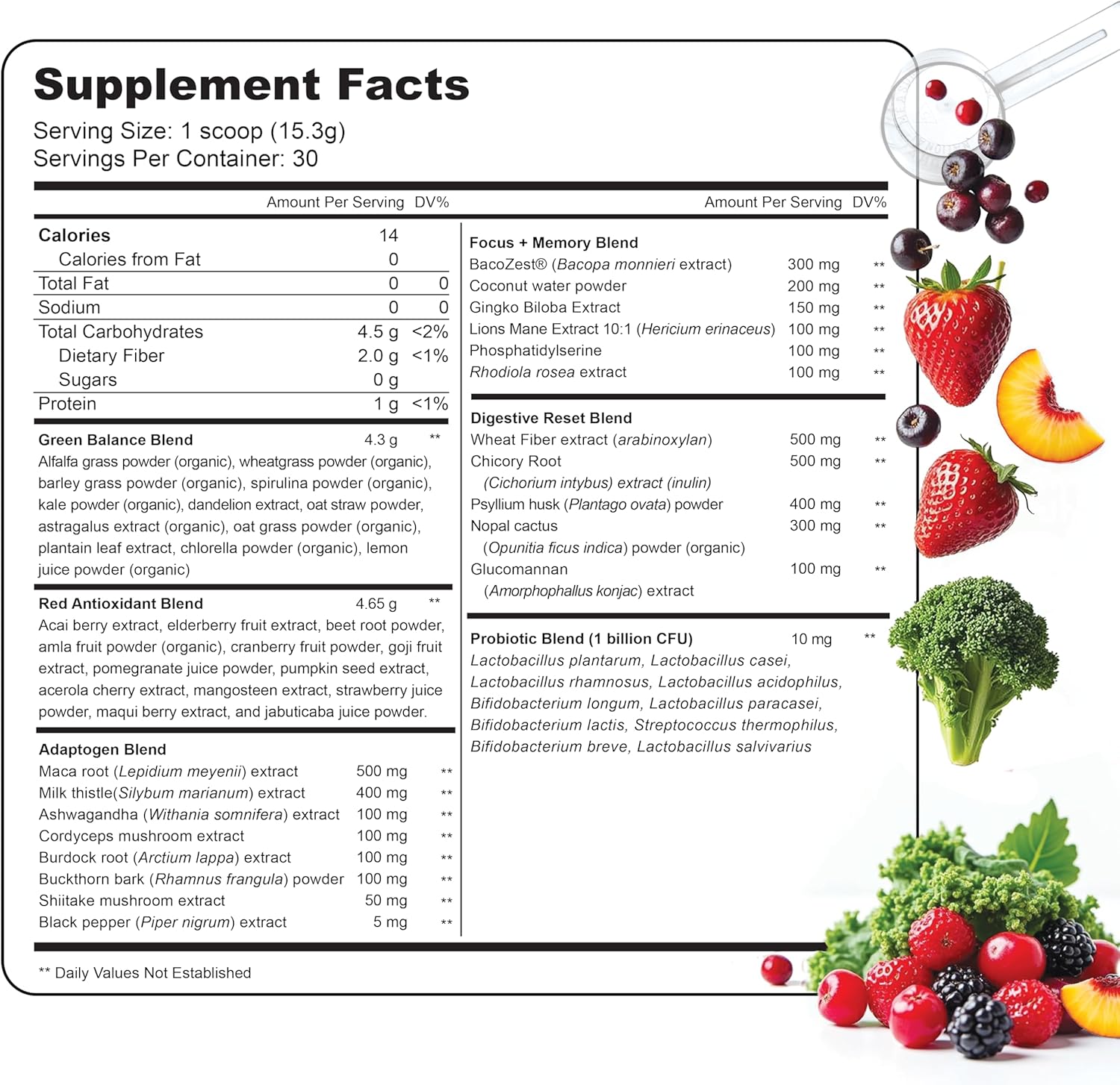 LIVELY VITAMIN CO Lively Greens w/Reds - 42 Superfood Ingredients - Memory, Focus, Mood, Digestion & Energy - Brain, Immune, Digestive & Heart Health - Bloating - Probiotics - Adaptogens - 16.19oz
