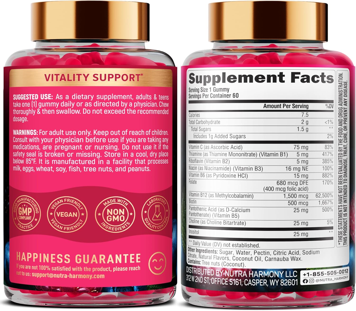 Vitamin B-Complex Gummies for Women & Men - Vitamin B12, B1, B2, B3, B5, B6, B7 & B9 - B Complex with Vitamin C & Choline - Energy, Brain & Mood - Natural Berry Flavor, Vegan - 60 Gummies for 2 Months
