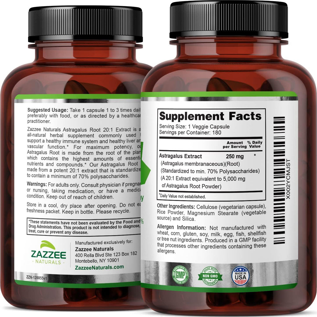 Zazzee Extra Strength Astragalus Root and Extra Strength USDA Organic Holy Basil Tulsi Extract
