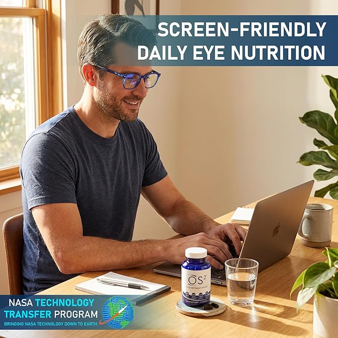 OS2 Ocular Support Solution - Patented Eye Vitamins for Macular Health, Dry Eye and Blue Light - Lutein, Zeaxanthin, Omega 3, Astaxanthin and AREDS2 Supplements, Co-Developed by NASA, 90 ct